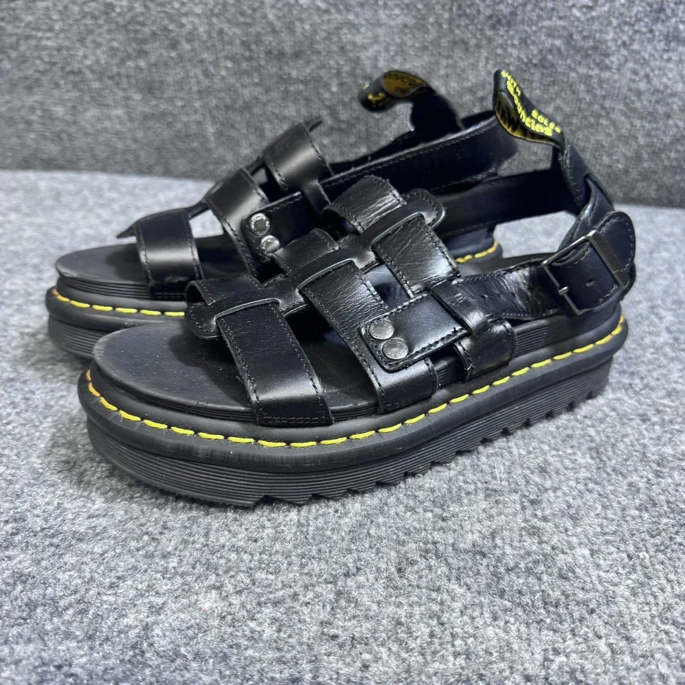 Dr. Martens Sandals Mens 5 Terry Black Leather Platform Gladiator EUC
